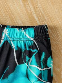 假日風格寶寶男孩3入組閃電印花圓領短袖T恤+酷炫漁夫帽+沙灘短褲，春夏時尚可愛休閒 - 彩色 - 查看 5