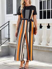 EMERY ROSE Của phụ nữ In Hình học Vá lại Áo liền quần - màu đen - Xem 5