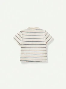 Cozy Pixies Camiseta De Manga Corta Para Bebé Con Patrón A Rayas Y Media Botón En La Parte Delantera - Albaricoque - Ver 2