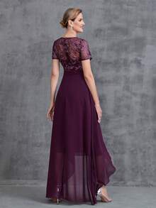 Women' Embroidered Sequins Contrast Chiffon Dress - Purple - View 3