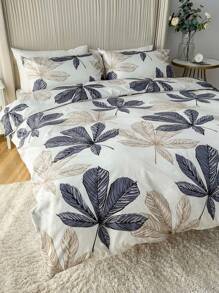 3pcs Leaf Pattern Polyester Printed Duvet Cover And Pillow Case Set - Multicolor - View 6