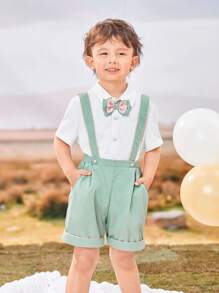 Toddler Boys' Bow Tie Short Sleeve Shirt With Suspenders Shorts Set - White - View 6