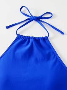 Swim Lushoire Conjunto de Tankini con top halter de unicolor para mujer en la playa con impresión de flores y pantalones cortos tipo boxeador - azul real - View 6