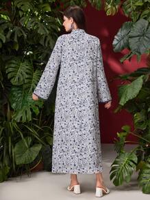 Al Najma 阿拉伯風格立領刺繡蕾絲花卉印花洋裝 - 藍色 - 查看 2