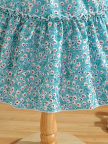 SHEIN Trẻ Cô gái In hoa Xù Hoa Sen Đầm xếp ly Với mũ - màu xanh lá - Xem 7