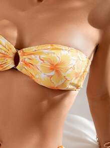 SHEIN Swim 夏季海滩女士花卉印花抹胸比基尼套装 - 彩色 - 查看 5