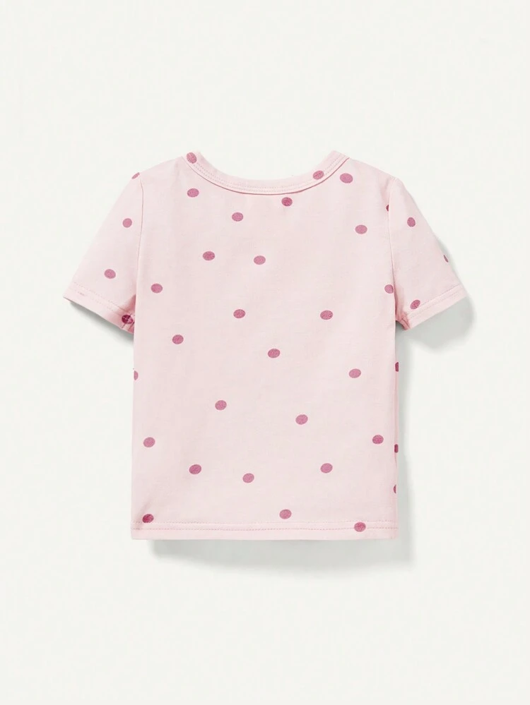 Baby Girl Snug Fit Round Neck Short Sleeve Top And Pants Homewear Set Matching Set