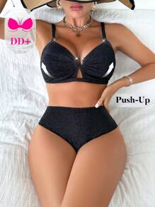 Swim DD+ 女性閃亮泳衣套裝 - 黑色 - 查看 1