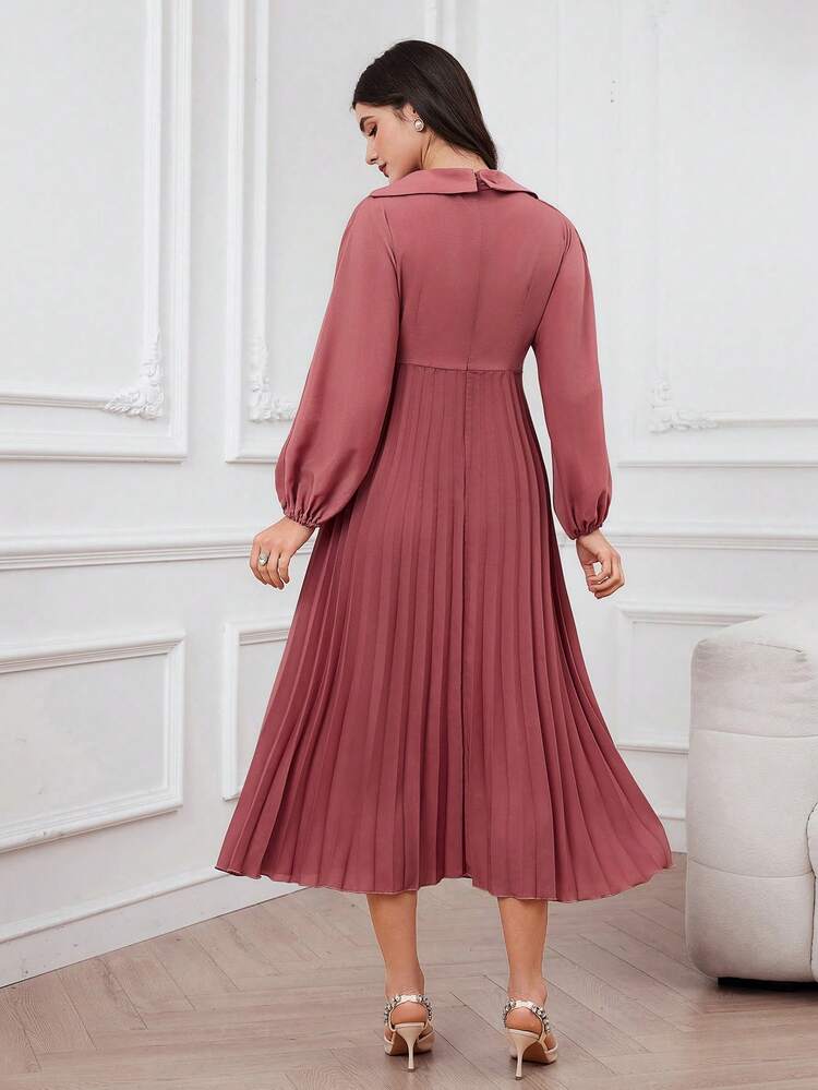 Women's Shiny Sequin Splice Twisted Knot & Pleated Hem Dress Church Dress