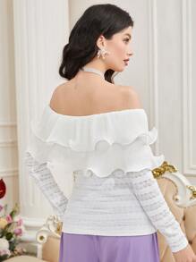 Modelyn Top De Hombros Descubiertos De Color Sólido Para Mujer - Blanco - Ver 3