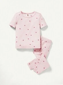 Cozy Pixies Baby Girl Snug Fit Round Neck Short Sleeve Top And Pants Homewear Set Matching Set