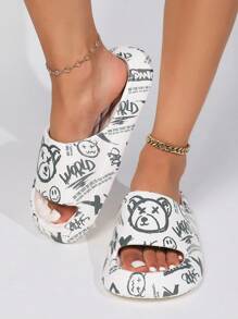 Women's Summer Indoor/Outdoor Thick Bottom Anti-Slip Slippers With Bear Pattern For Home, Bathroom