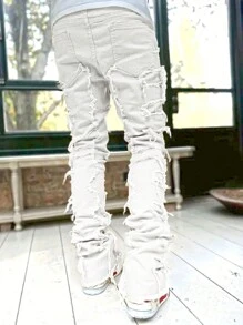 Tween Boy 纯色磨边牛仔裤 - 白色 - 查看 2