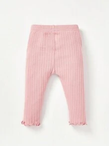 Cozy Pixies Newborn Baby Girl Lettuce Trim Ribbed Knit PJ Set - Baby Pink - View 11