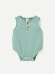 Cozy Pixies 3 件男嬰柔軟針織純色圓領無袖連身衣 - 綠色 - 查看 9