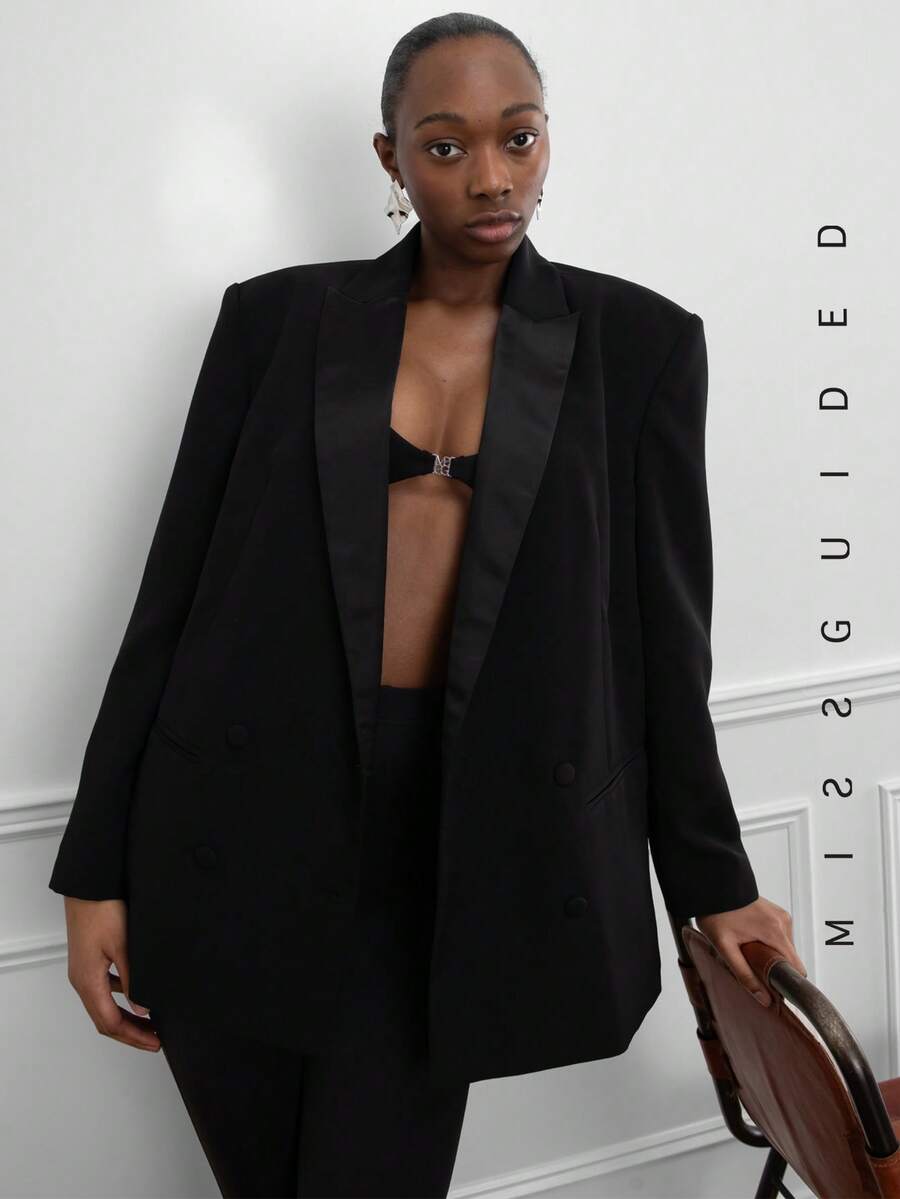 MISSGUIDED Boyfriend Tux Blazer - Black - View 1