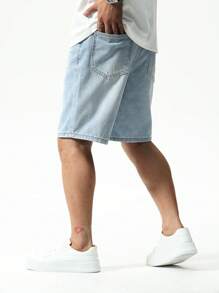 Chillumni Shorts en jean pour hommes, jambe droite, bleu Jorts uni, léger, vintage pour les vacances