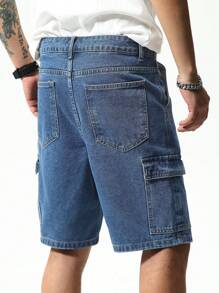 Manfinity EZcore Men's Casual Cargo Denim Shorts Baggy Cargo Plain Blue Vacation Basic Rapper Jorts Going Out Hang Out Commute Street