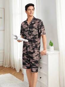 Men's Plant Printed Homewear Set - Black - View 4