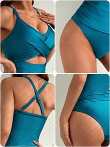 Swim DD+ Women's Ruched Vest Cami Bikini - Dark Green - View 5