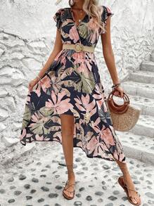 SHEIN Clasi 女士植物印花不对称下摆长款连衣裙