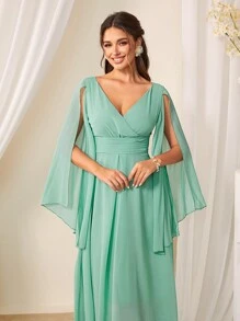 SHEIN Belle Của phụ nữ Tay áo có rãnh Eo-thắt chặt Váy phù dâu - màu xanh lá - Xem 5