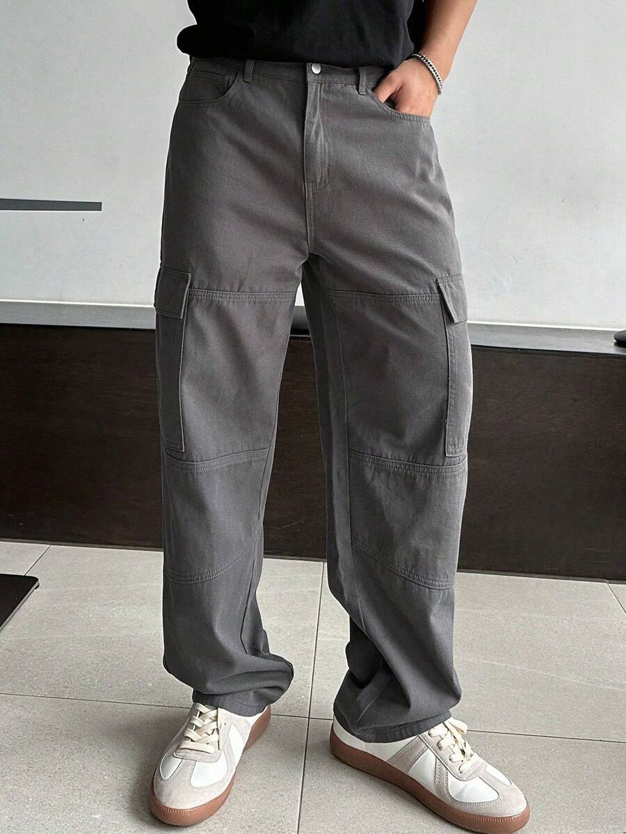 DAZY Pantalones cargo casuales rectos y sueltos para hombres, color gris, para otoño, pantalones de chándal para hombres - Gris Oscuro - Ver 1