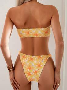 SHEIN Swim 夏季海滩女士花卉印花抹胸比基尼套装 - 彩色 - 查看 2