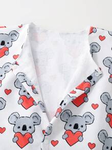 Young Girl's Heart & Koala Printed Round Neck Short Sleeve Cover Up Top - Multicolor - View 3