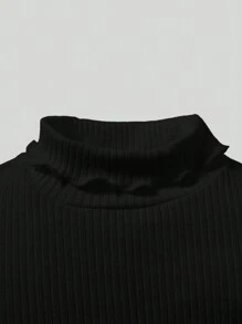 Cozy Pixies Baby Girl Ruffled Collar Solid Color Long Sleeve Casual T-Shirt - Black - View 4