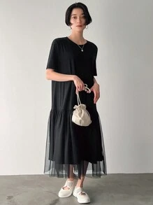 FRIFUL Ladies' Black Meshed Splicing Mesh Dress - Black - View 3