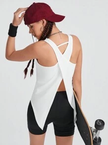 SHEIN Sports Women's Cross Back Sports Tank Top - White - View 3