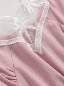 DAZY Embroidered Sheer Mesh Contrast Cami Slip Dress Summer Pajama - Pink - View 9