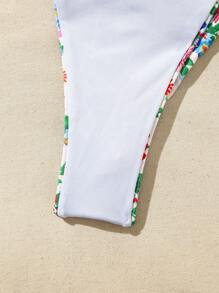 Swim Mod Summer Beach Women's Floral Printed Strapless Swimwear Set With Drawstring Detail - Multicolor - View 4