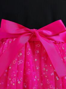 SHEIN Glamorique Kids Young Girl Ruffled Shoulder Sleeveless Spaghetti Strap Top Asymmetrical Mesh Sequin Tutu Skirt Princess Skirt Two-Piece Set - Multicolor - View 4