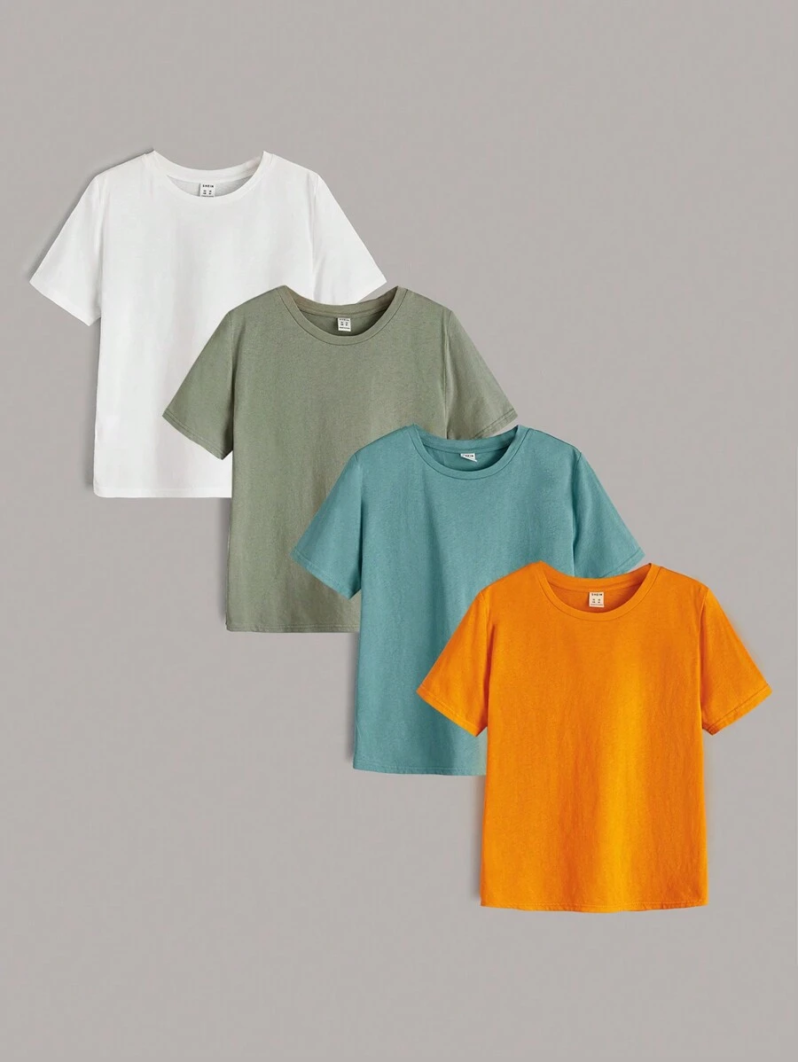 SHEIN Leap Crew Cậu bé Tween 4pcs Áo phông trơn - Nhiều màu - Xem 1