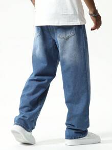 Chillumni Men's Straight Loose Fit Jeans Baggy Long Washed Dark Wash Jean Cargo Plain Blue Party Street Wear Friends