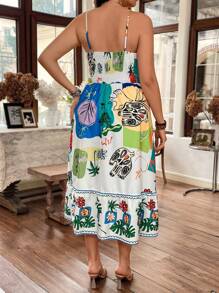 SHEIN Holidaya Kích thước lớn Hoa & Thực vật In Dây đeo Mì Ý  Đầm - Nhiều màu - Xem 2