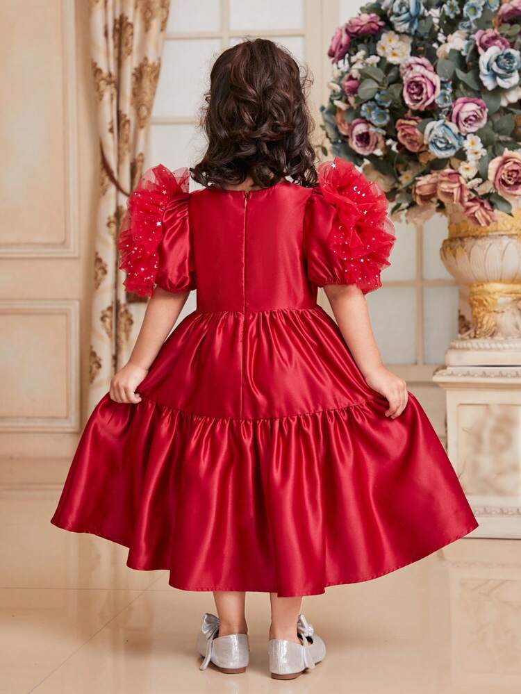 Young Girl Elegant Round Neck 3d Sleeve Mid-Length Dress