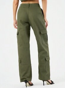 Forever 21 Của phụ nữ Màu thuần Quần Cargo Với Túi - xanh quân đội - Xem 3