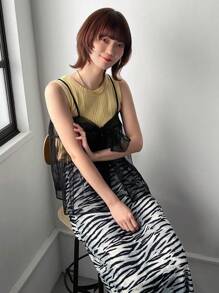 FRIFUL Áo ba lỗ lưới trong suốt buộc dây dành cho nữ Áo ba lỗ Babydoll - màu đen - Xem 6