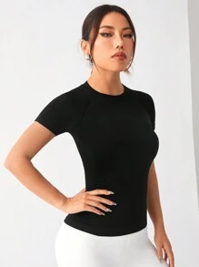 Easithlete Solid Cut Out Racerback Sports Tank Top Gym Top Fitted Shirtworkout Tank Top - Black - View 4