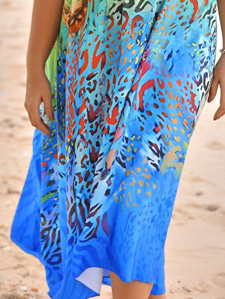 Plus Size Women's Sleeveless Leopard Print V-Neck Dress