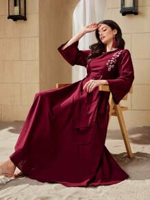 Al Najma Của phụ nữ Định vị Thêu hoa Tay áo kèn  Đầm - Đỏ - Xem 6