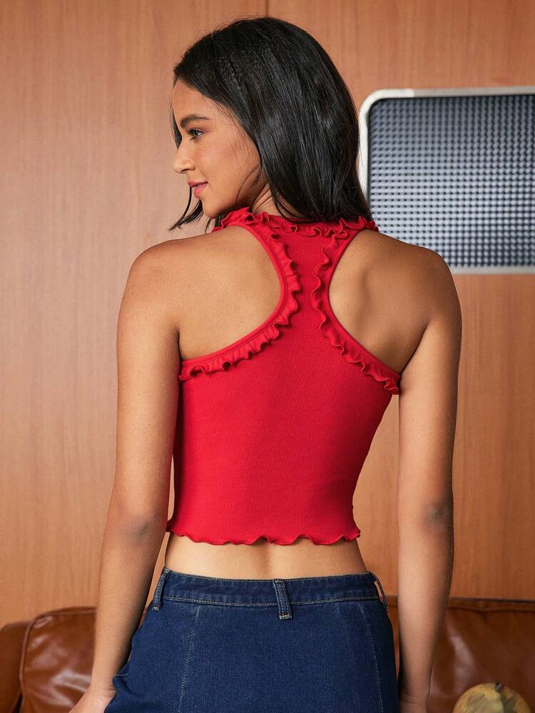 Women's Ribbed Crop Tank Top With Lettuce Hem