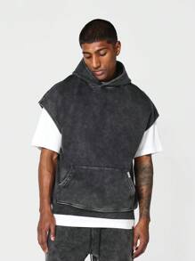 SUMWON Overhead Sleeveless Washed Hoodie - Black - View 1