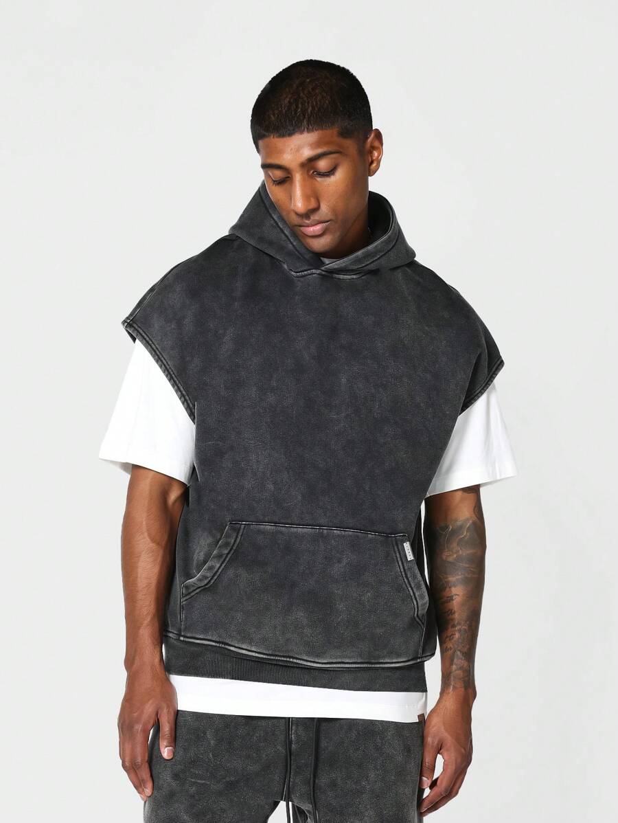 SUMWON Overhead Sleeveless Washed Hoodie - Black - View 1