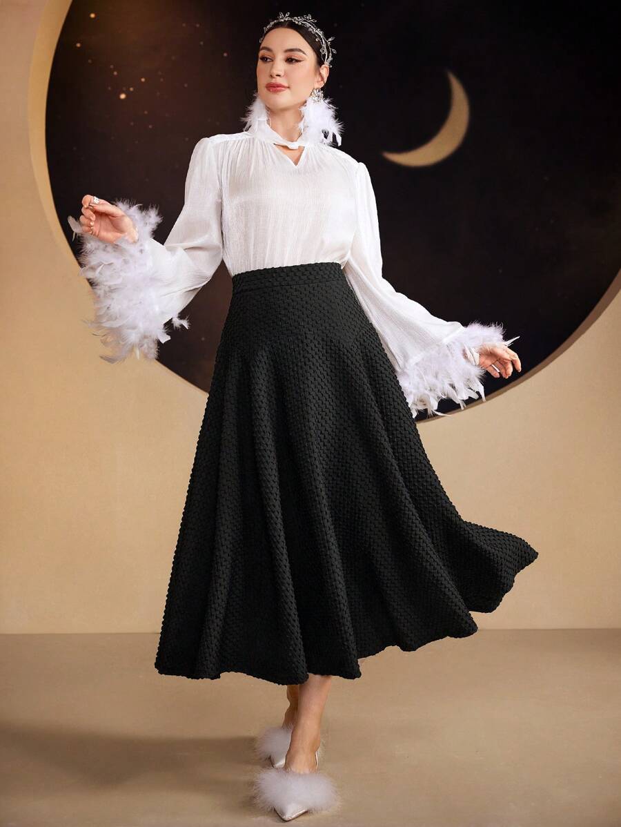 Modelyn Ladies' Textured Skirt - Black - View 1