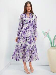 Enchnt 女士印花燈籠袖裙