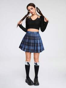 ROMWE Kawaii 復古性感二合一緊身長袖t恤女裝 - 黑色 - 查看 7